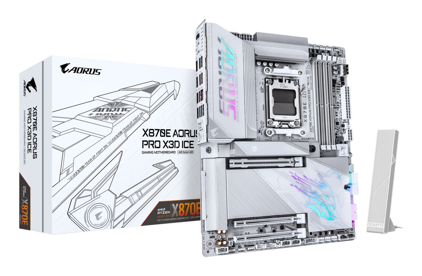 GIGABYTE X870E AORUS PRO X3D ICE Motherboard - Supports AMD Ryzen 9000 CPUs, 18+2+2 Phases Digital VRM, up to 9000Hz DDR5 (OC), 2xPCIe 5.0 + 2xPCIe 4.0, Wi-Fi 7, 5GbE LAN, USB 4 - Image 1