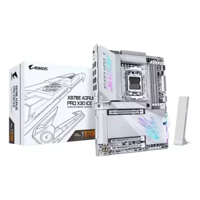 GIGABYTE X870E AORUS PRO X3D ICE Motherboard - Supports AMD Ryzen 9000 CPUs, 18+2+2 Phases Digital VRM, up to 9000Hz DDR5 (OC), 2xPCIe 5.0 + 2xPCIe 4.0, Wi-Fi 7, 5GbE LAN, USB 4 - Thumbnail 2