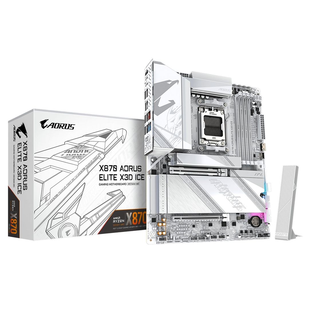 GIGABYTE X870 AORUS ELITE X3D ICE Motherboard - Supports AMD Ryzen 9000 CPUs, 16+2+2 Phases Digital VRM, up to 9000Hz DDR5 (OC), 2xPCIe 5.0 + 2xPCIe 4.0, Wi-Fi 7, 2.5GbE LAN, USB 4 - Image 1