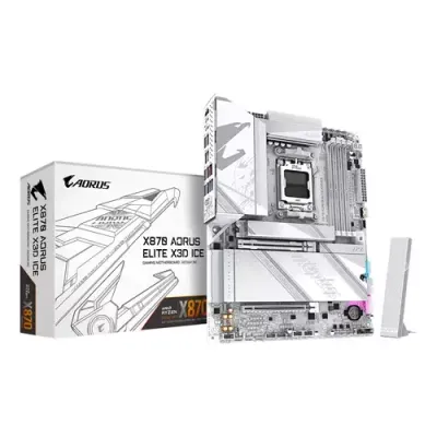 GIGABYTE X870 AORUS ELITE X3D ICE Motherboard - Supports AMD Ryzen 9000 CPUs, 16+2+2 Phases Digital VRM, up to 9000Hz DDR5 (OC), 2xPCIe 5.0 + 2xPCIe 4.0, Wi-Fi 7, 2.5GbE LAN, USB 4 - Thumbnail 2