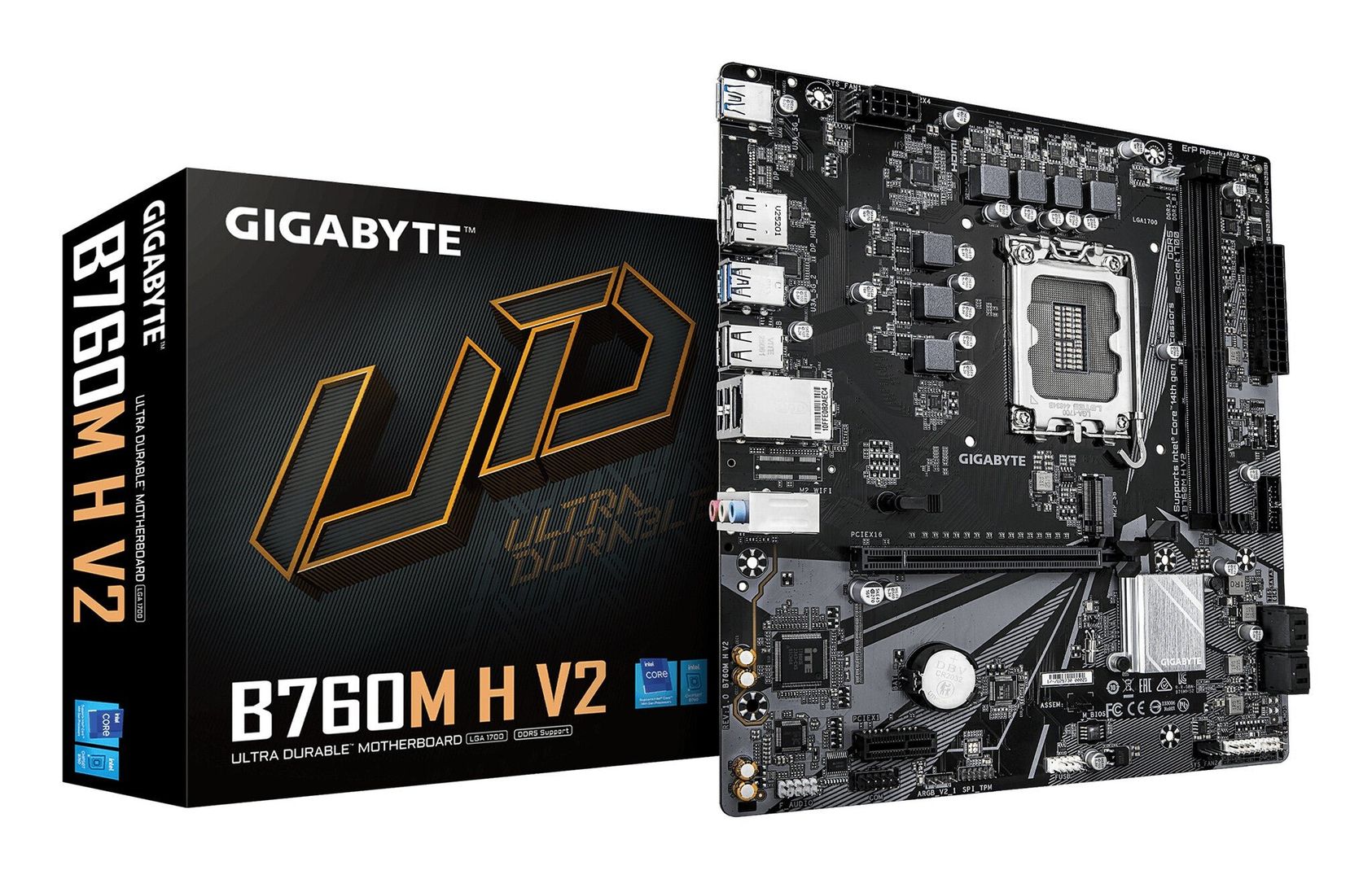 GIGABYTE B760M H V2 Motherboard - Supports Intel Core 14th Gen CPUs, 5+1+1 Phases Digital VRM, up to 8000MHz DDR5 (O.C.), 1xPCIe 4.0 M.2, 1GbE LAN, USB 3.2 Gen1 - Image 1