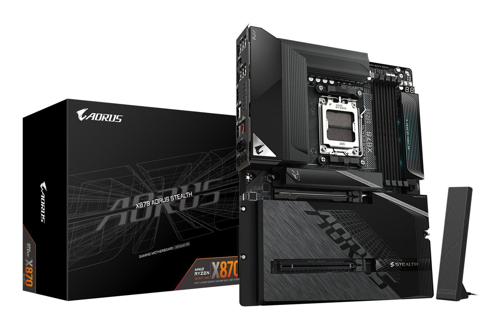 GIGABYTE X870 AORUS STEALTH Motherboard - Supports AMD Ryzen 9000 CPUs, 16+2+2 Phases Digital VRM, up to 8200Hz DDR5 (OC), 2xPCIe 5.0 + 2xPCIe 4.0, Wi-Fi 7, 5 GbE LAN, USB 4 - Image 1