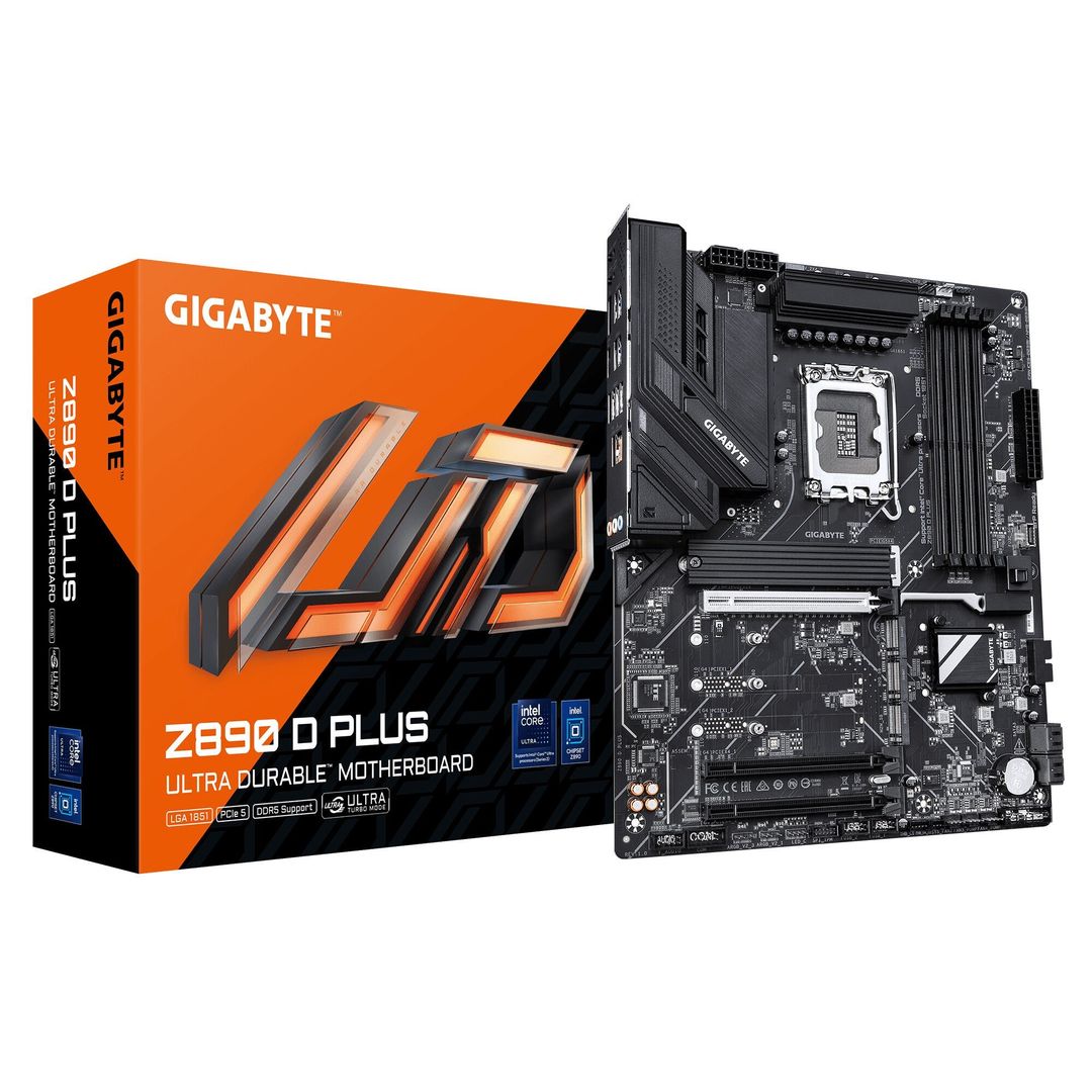 GIGABYTE Z890 D PLUS Motherboard - Supports Intel Core Ultra (Series 2) CPUs, 12+1+2 phases VRM, up to 9466MHz DDR5 (OC), 1xPCIe 5.0 M.2 + 3xPCIe 4.0 M.2, 2.5GbE LAN, USB 3.2 Gen 2 - Image 1