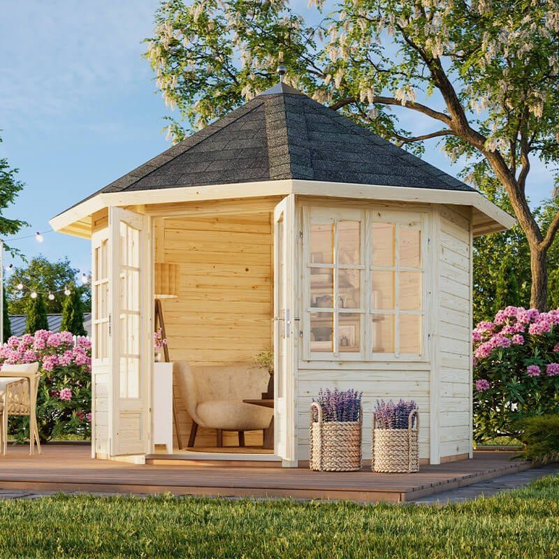 Palmako Veronica 2.9m x 2.9m Octagonal Summer House Log Cabin (28mm) - 2 Windows - Image 1
