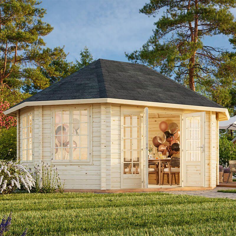 Palmako Hanna 4.2m x 5.7m Corner Log Cabin Summer House (44mm) - Image 1