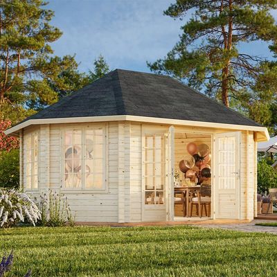 Palmako Hanna 4.2m x 5.7m Corner Log Cabin Summer House (44mm)