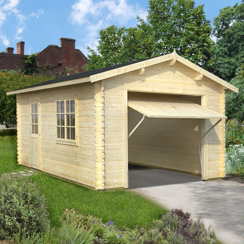 Palmako Roger 3.6m x 5.5m Log Cabin Single Garage (44mm) - Up and Over Door - Image 1