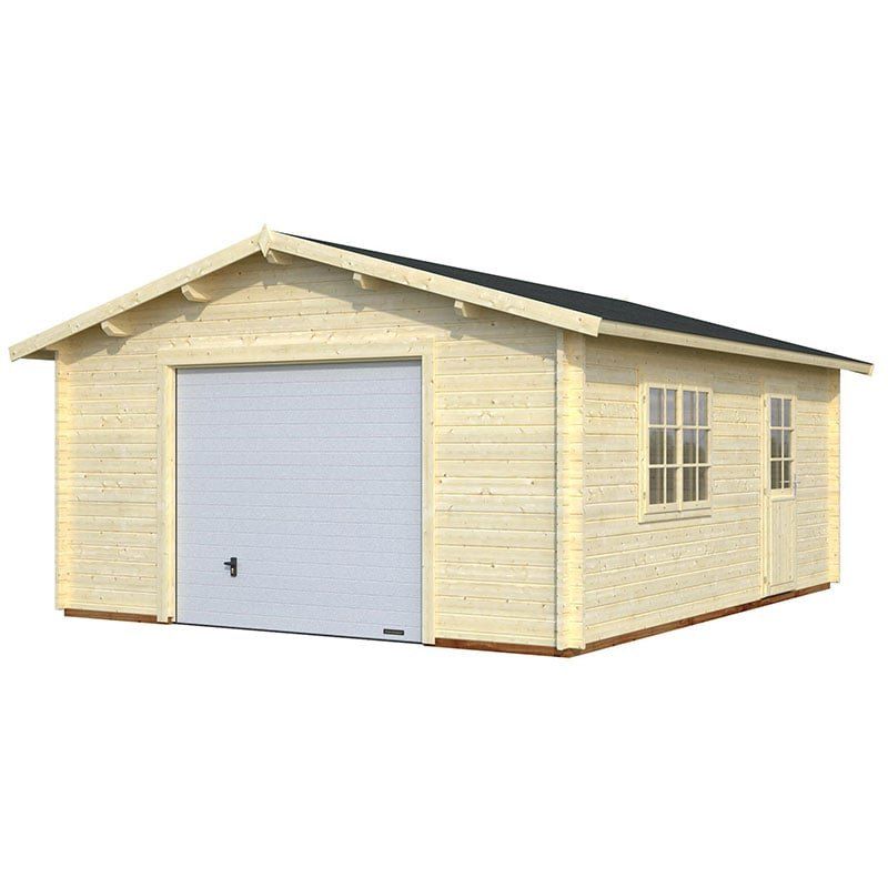 Palmako Roger 4.5m x 5.5m Extra Wide Log Cabin Single Garage (44mm) - Up and Over Door - Image 1