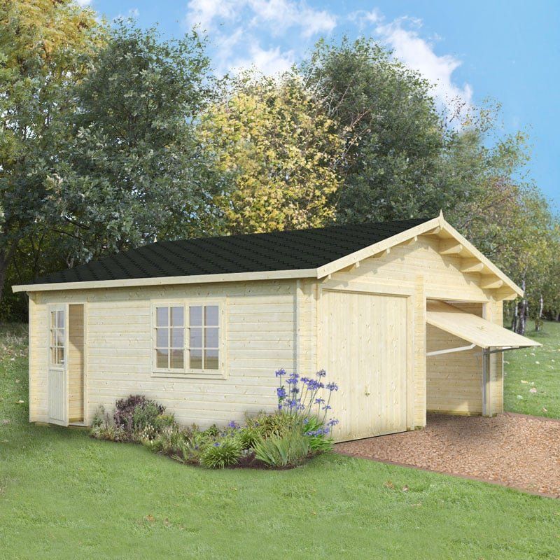 Palmako Roger 5.7m x 5.1m Log Cabin Double Garage (44mm) - Up and Over Door - Image 1