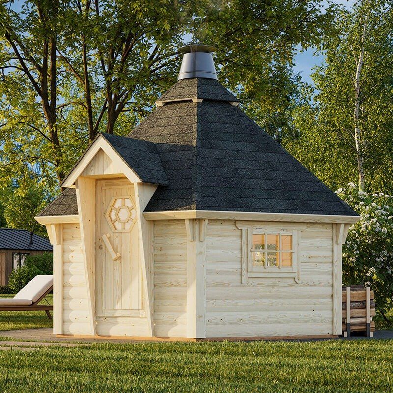 Palmako Eva 3.3m x 3.3m Corner Log Cabin BBQ Hut - Barbecue Hut (44mm) - Image 1