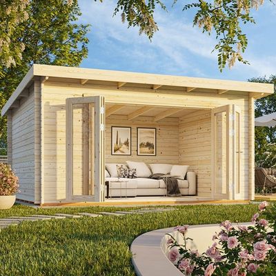 Palmako Lea 5m x 4m Garden Office Log Cabin with Bifold Doors (44mm)