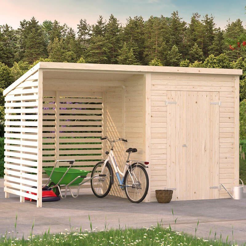13' x 6' Palmako Leif Heavy Duty Wooden Shed with Bike Shelter (3.8m x 1.9m) - Image 1