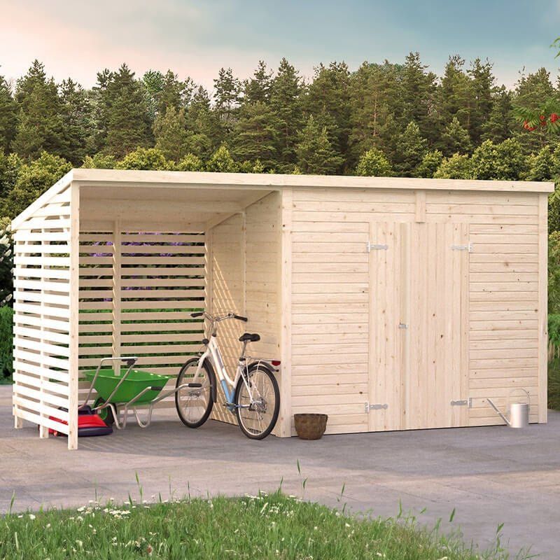 16' x 6' Palmako Leif Heavy Duty Wooden Shed with Bike Shelter (4.7m x 1.9m) - Image 1