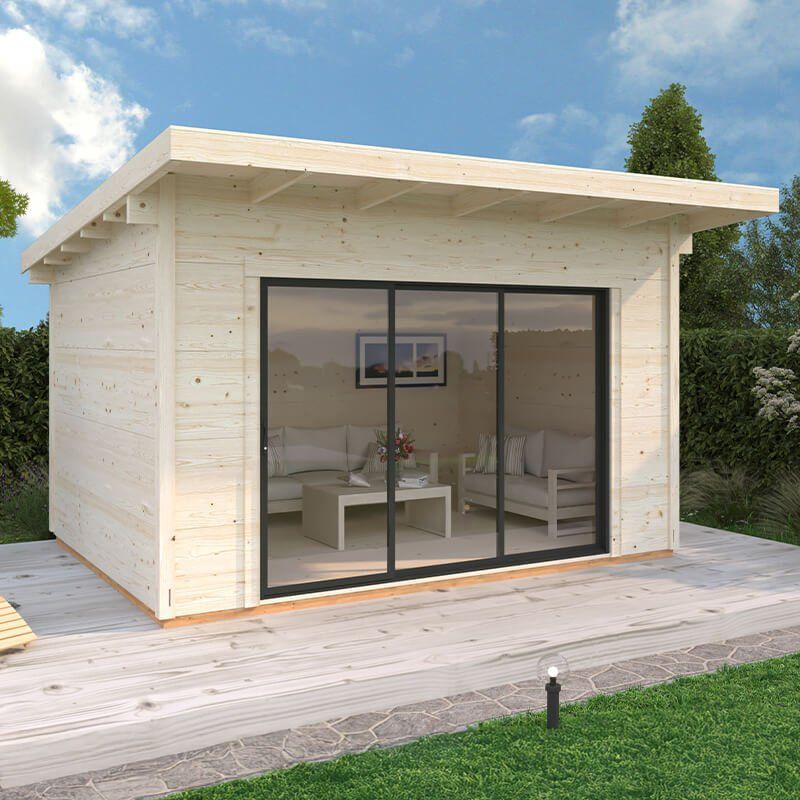 Palmako Grace 4m x 3m Double Glazed Pent Log Cabin Sliding Doors Plus (56mm) - Image 1