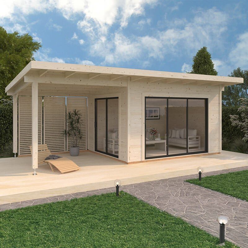 Palmako Grace 4m x 3m Double Glazed Pent Log Cabin with Gazebo Sliding Doors Plus (56mm) - Image 1