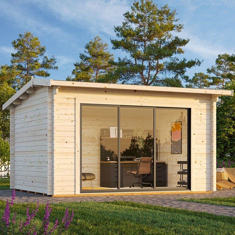 Palmako Ines 3.9m x 3m Double Glazed Log Cabin Garden Office Sliding Doors Plus (44mm) - Image 1