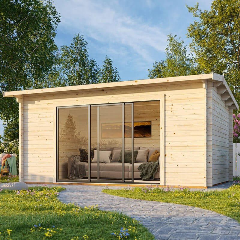 Palmako Ines 4.8m x 3m Log Cabin Garden Office Sliding Doors (44mm) - Image 1
