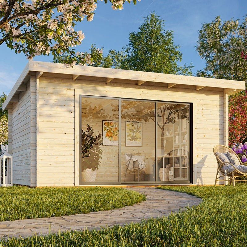 Palmako Lea 4.9m x 4m Log Cabin Garden Office Sliding Doors (44mm) - Image 1