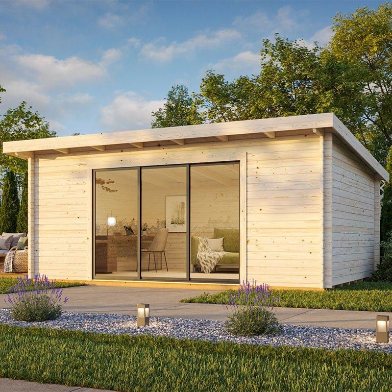Palmako Lea 5.8m x 4.5m Log Cabin Garden Office Sliding Doors (44mm) - Image 1