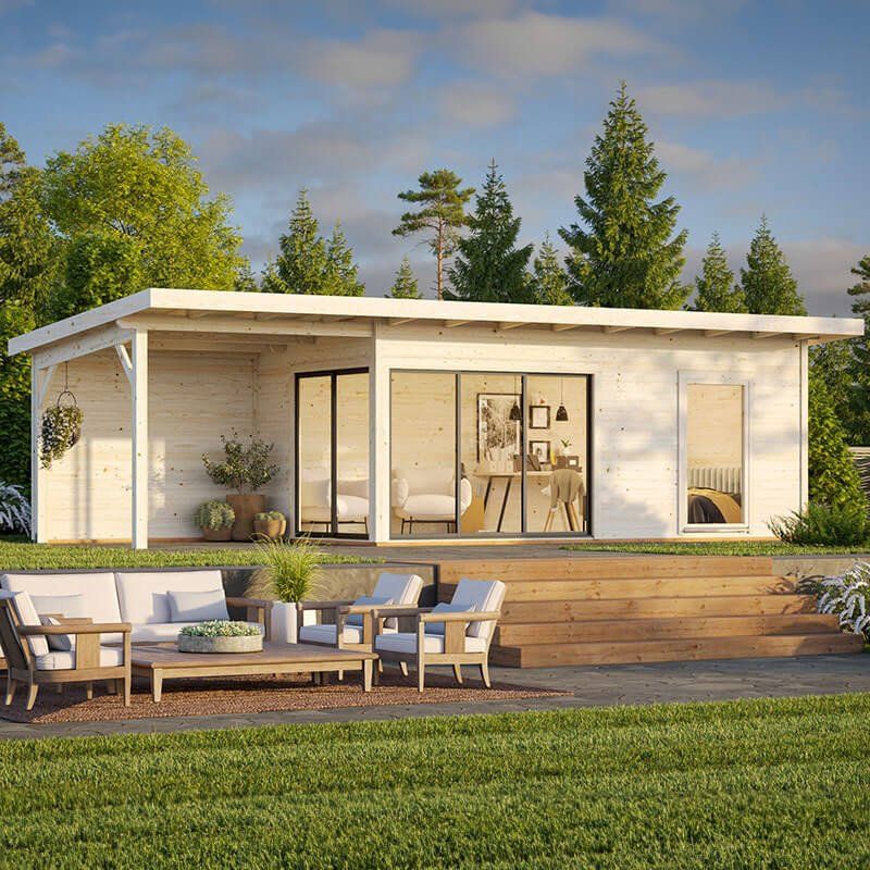 Palmako Andrea 5.95m x 3m Contemporary Log Cabin with Gazebo Sliding Doors (44mm) - Image 1