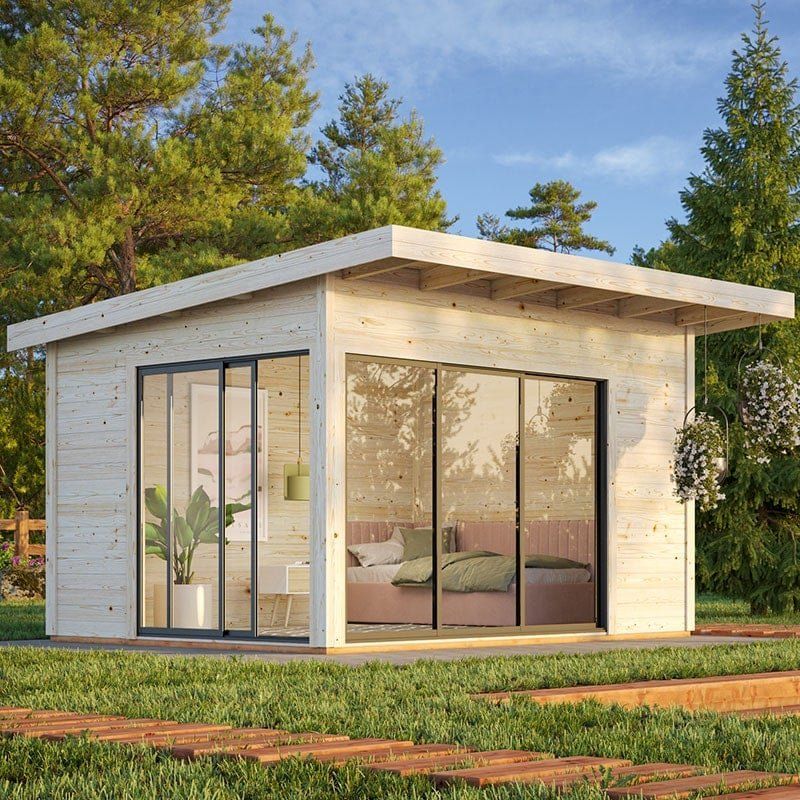 Palmako Andrea 3.9m x 3m Double Glazed Contemporary Log Cabin Sliding Doors Plus (44mm) - Image 1