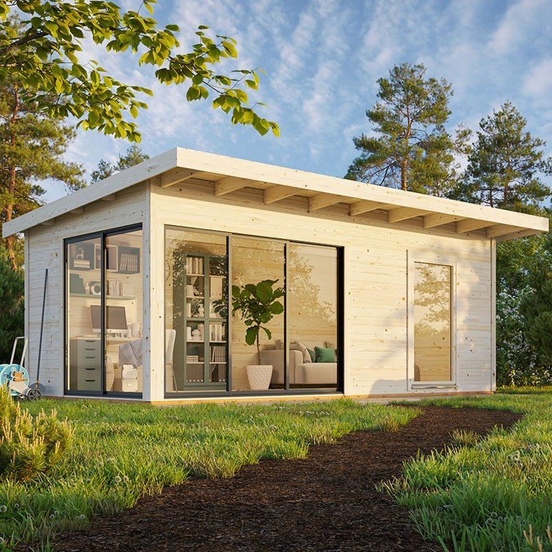 Palmako Andrea 5.95m x 3m Double Glazed Contemporary Log Cabin Sliding Doors Plus (44mm) - Image 1