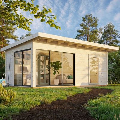 Palmako Andrea 5.95m x 3m Double Glazed Contemporary Log Cabin Sliding Doors Plus (44mm)