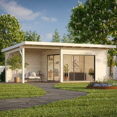 Palmako Andrea 3.9m x 3m Double Glazed Contemporary Log Cabin with Gazebo Sliding Doors Plus (44mm)