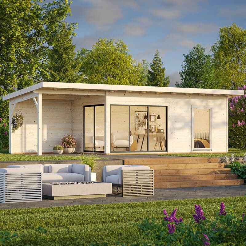 Palmako Andrea 5.95m x 3m Double Glazed Contemporary Log Cabin with Gazebo Sliding Doors Plus (44mm) - Image 1