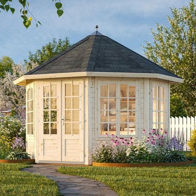 Palmako Veronica 3.4m x 3.4m Octagonal Summer House Log Cabin (34mm) - 4 Windows