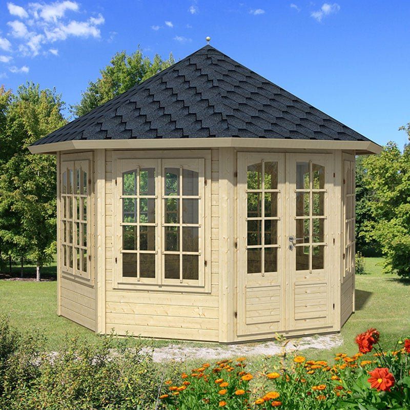 Palmako Veronica 3.4m x 3.4m Octagonal Summer House Log Cabin (34mm) - 7 Windows - Image 1