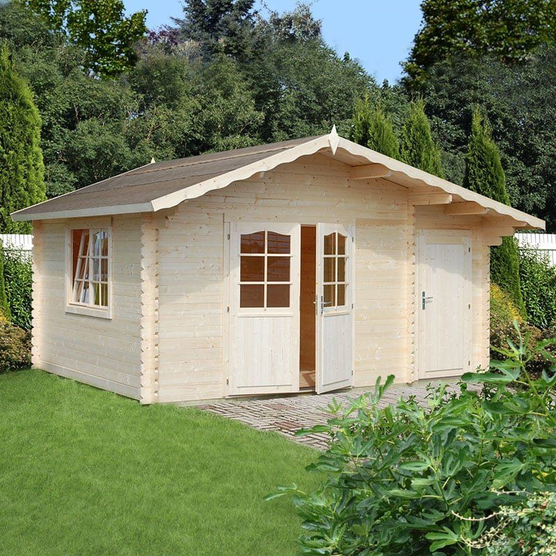 Palmako Emma 4.7m x 3.5m Log Cabin Summer House with Shed (34mm) - Image 1