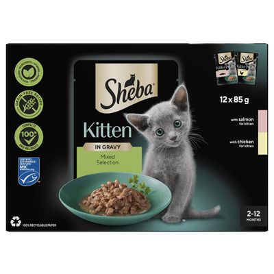 Sheba Mixed Selection Kitten Food Pouches in Gravy - 12