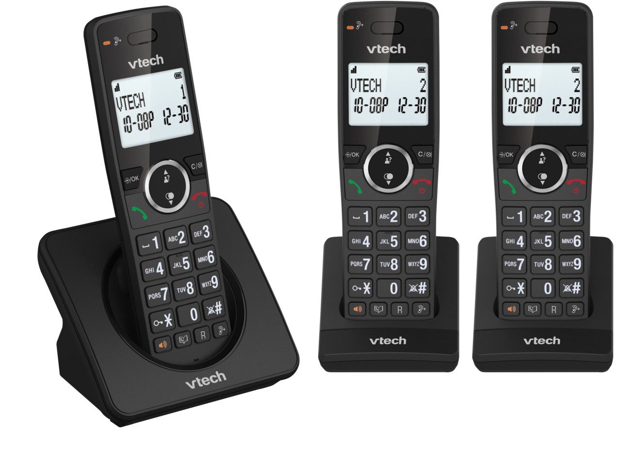 VTECH ES2002 Cordless Phone - Triple Handsets, Black, Black - Image 1