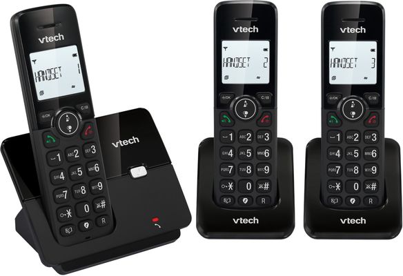VTECH CS2002 Cordless Phone - Triple Handsets, Black, Black
