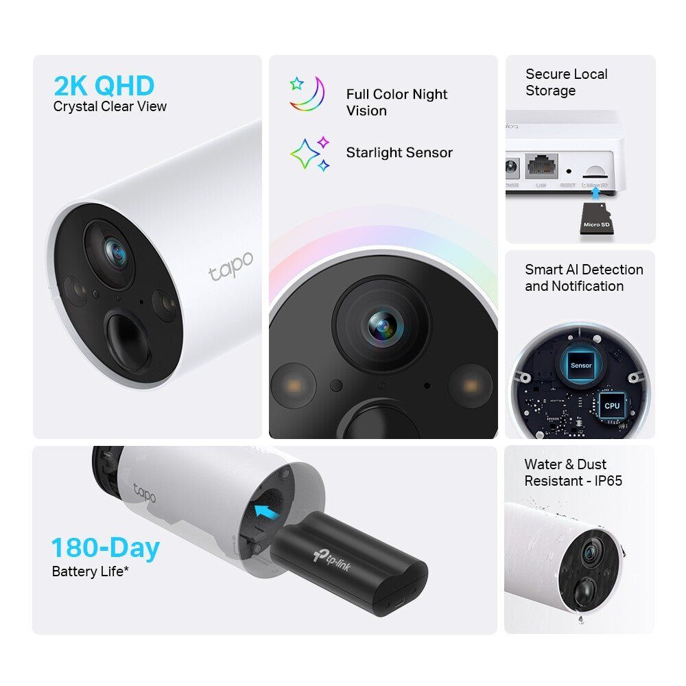 TP-Link Tapo Smart Wire-Free Security Camera System 1-Camera System CCTV security camera Indoor & outdoor Wireless VGA 25.4 / 3 mm (1 / 3") 3.18 mm - Image 1