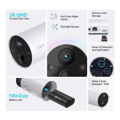 TP-Link Tapo Smart Wire-Free Security Camera System 1-Camera System CCTV security camera Indoor & outdoor Wireless VGA 25.4 / 3 mm (1 / 3") 3.18 mm