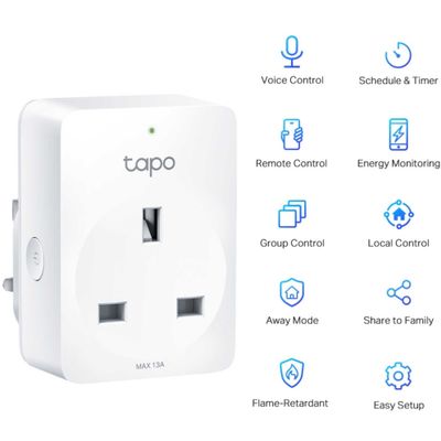 TP-Link Tapo Mini Smart Wi-Fi Socket, Energy Monitoring, 4-Pack