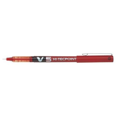 Pilot V5 Hi-Tecpoint Liquid Ink Rollerball Pen 0.5Mm Tip 0.3Mm Line Red (Pack 12) - 100101202