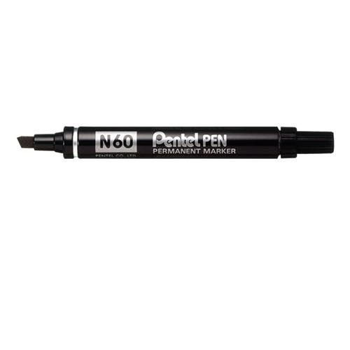 Pentel N 60 permanent marker Chisel tip Black 12 pc(s) - Image 1