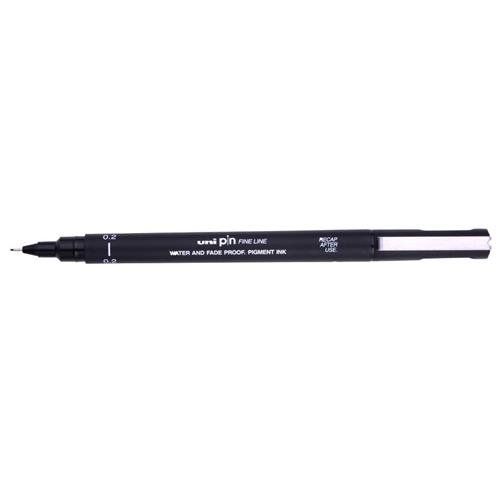 Uni-Ball PIN02-200(S) Pigment Ink Fine Line Pen 0.2mm Tip Black (Pack - Image 1