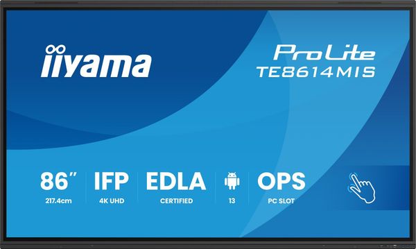 iiyama PROLITE TE8614MIS-B2AG Digital signage flat panel 2.17 m (85.6") LCD Wi-Fi 435 cd/m 4K Ultra HD Black Touchscreen Built-in processor Android 24/7