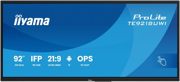 iiyama TE9218UWI-B1AG Signage Display Interactive flat panel 2.32 m (91.5") LED Wi-Fi 500 cd/m 5K Ultra HD Black Touchscreen Built-in processor Android 16/7 - Thumbnail 2