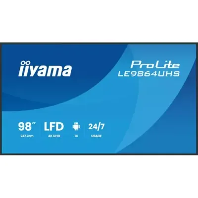 iiyama LE9864UHS-B1AG Signage Display Digital signage flat panel 2.49 m (98") Wi-Fi 500 cd/m 4K Ultra HD Black Built-in processor Android 24/7