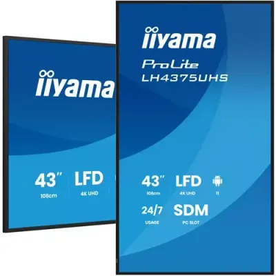 iiyama LH4375UHS-B2AG Signage Display Digital signage flat panel 108 cm (42.5") LCD Wi-Fi 500 cd/m 4K Ultra HD Black Built-in processor Android 11 24/7