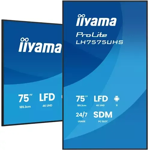 iiyama LH7575UHS-B2AG Signage Display Digital signage flat panel 190.5 cm (75") LCD Wi-Fi 500 cd/m 4K Ultra HD Black Built-in processor Android 11 24/7 - Image 1