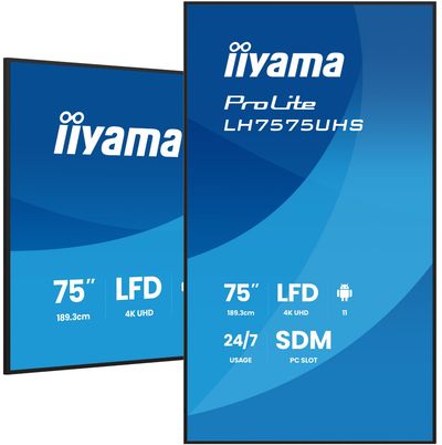 iiyama LH7575UHS-B2AG Signage Display Digital signage flat panel 190.5 cm (75") LCD Wi-Fi 500 cd/m 4K Ultra HD Black Built-in processor Android 11 24/7 - Thumbnail 2