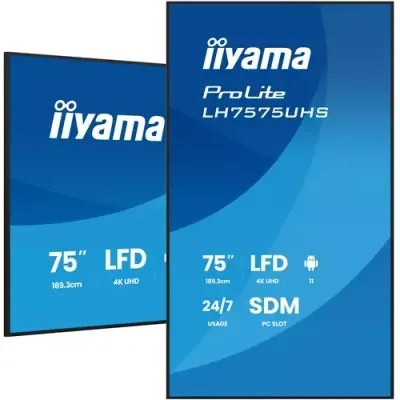 iiyama LH7575UHS-B2AG Signage Display Digital signage flat panel 190.5 cm (75") LCD Wi-Fi 500 cd/m 4K Ultra HD Black Built-in processor Android 11 24/7