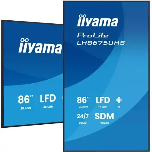 iiyama LH8675UHS-B2AG Signage Display Digital signage flat panel 2.17 m (85.6") LCD Wi-Fi 500 cd/m 4K Ultra HD Black Built-in processor Android 11 24/7 - Image 1
