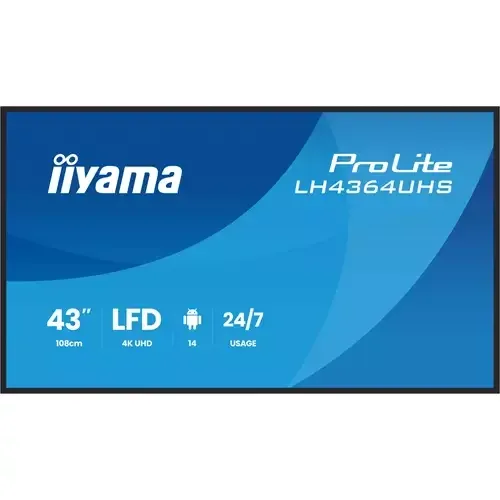 iiyama LH4364UHS-B1AG Signage Display Digital signage flat panel 109.2 cm (43") LED Wi-Fi 500 cd/m 4K Ultra HD Black Built-in processor Android 24/7 - Image 1